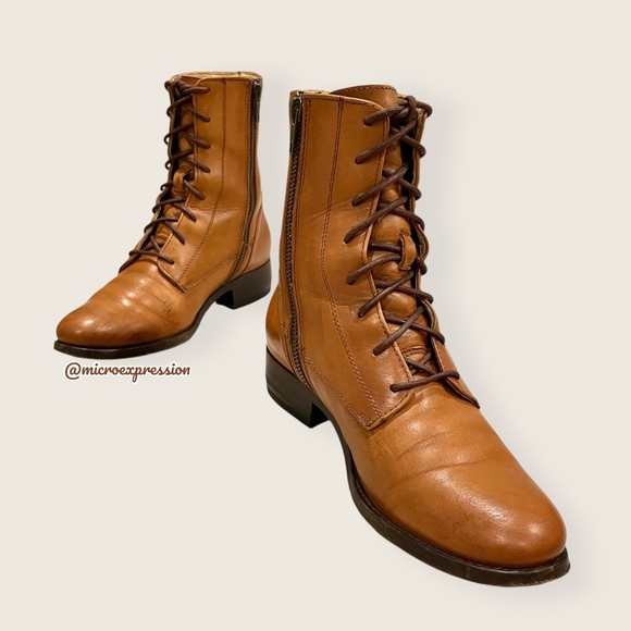 Frye Melissa Lace Up Cognac Leather Casual Streetwear Vintage Short Ankle Boot - Picture 14 of 16